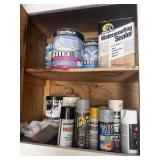 Lot of assorted paints, brushes, sealers, etc