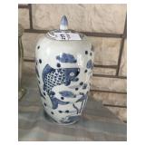 Chinese blue and white ginger jar with carp and
