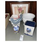 Vintage collectable Egg, planters & framed needle