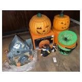 Lighted Halloween house, Ceramic pumpkins &