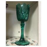 Vintage Kemple Glassworks green "Sextec" pattern