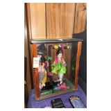 Pair of Oriental Dolls in Glass Case
