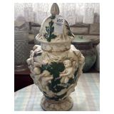 Vintage ceramic cherub lidded jar