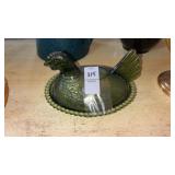 Vintage Indiana Olive Green Hen On Nest Glass