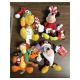 Lot of 4 Disney Christmas character plush toys