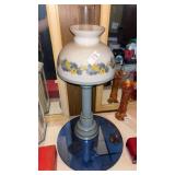 Vintage Blue Floral Hurricane Lamp W Blue