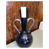 Vintage art glass double-handled vase -royal