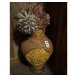 Vintage carved Chinese vase with faux flowers