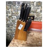 Stainless steel knives and rack