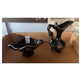 Set of Black Oriental Vase and Bowl