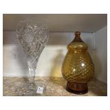 MCM Italian Empoli amber lidded jar and chalice