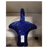 Vintage L.E. Smith cobalt blue glass basket