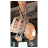 Antique wooden double sheave block and tackle