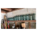 Shelf lot of vintage Ball branded mason jars