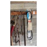 Grease gun, climbing gear, wire puller, chains,