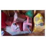 Lot of gasoline cans (5) and a funnel