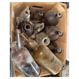 Box lot of assorted vintage glass bottles - The