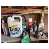 Shelf lot of vintage oil can, oil, oil filter,