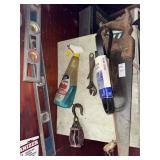 Lot of misc - pulley block, drive belt, levels,