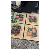 4 decorative plaques with fruit motif & a
