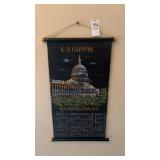 Vintage 1973 velvet hanging calendar of the U.S.