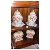 Vintage 4-Piece Ceramic Ginger Jar and Heart Vase