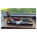 Lot of Pocket Knives and Spirit Bottle