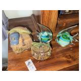 Fish trinket boxes and 2 glass fish paperweights
