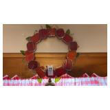 Apple Wall Decor and Birdcage with faux flowers