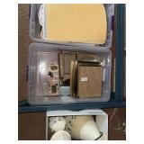 Lot of placemats, picture frames, poodle lamp and