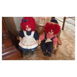 2 Porcelain Raggedy Ann Dolls and Bench