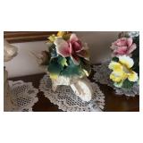 Capodimonte-style porcelain floral Wheelbarrow