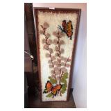 Vintage 1970s butterfly latch hook wall hanging