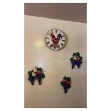 Rooster Clock and Grape Wall Decor