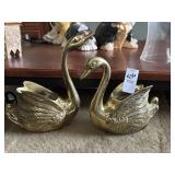 Hollywood Regency-style solid brass swan planters