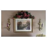 Framed Church Photo and Wall Sconces