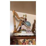 Victorian Porcelain figurine Lady playing Harp