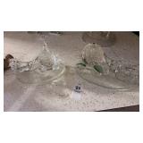 Two Glass Crystal Carriage Statues