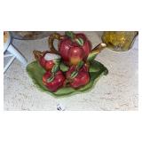 Apple Ceramic Tea Set, Small Shelf, and Stool