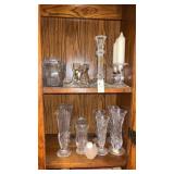 Two Shelves of Glass Candle Stick Holders