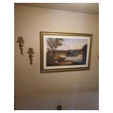 Large art print 28"x40" and brass decor lot