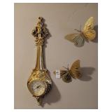 Home Interiors clock and brass butterfly lot