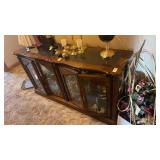 Vintage Burl Wood Low Curio Cabinet Credenza