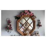 Wooden Window Pane Wall Mirror and Wall Sconces