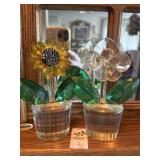 Set of 2 flower crystal decor