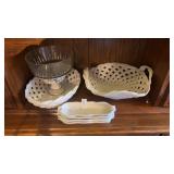 Lot of White Glass Bowls and Corn Holders