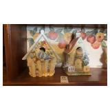 Two Porcelain Bird House Decor Statues