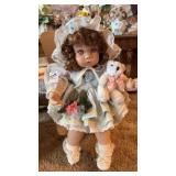 Vintage curly haired porcelain doll