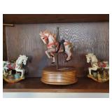 1 carousel horse music box and 2 Christmas horse