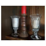 2 large crystal flower vase/candle holders and 1